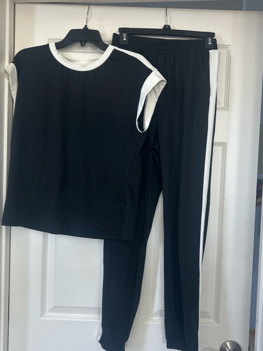 Black & White Contrast Track Jogger Set - Women